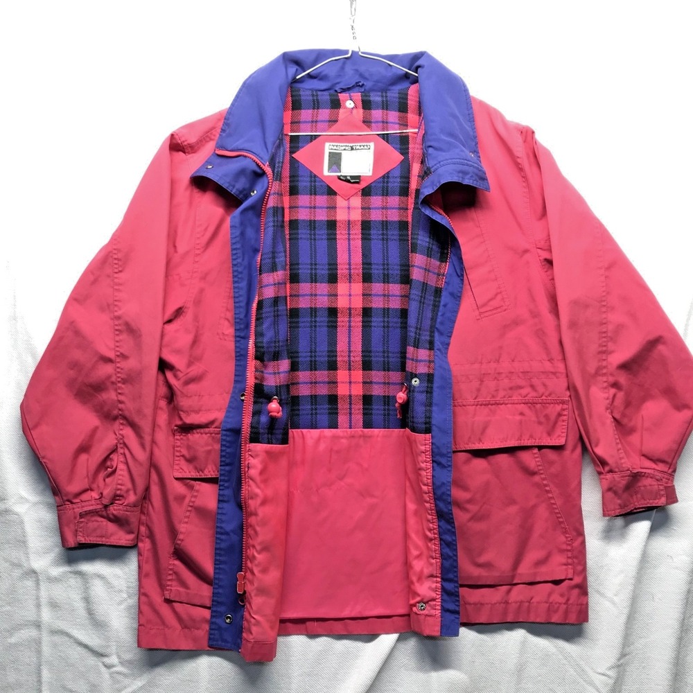 Vintage 1990s Pacific Trail Jacket Coat Plaid Flannel Lined Pink Womens XL Hood